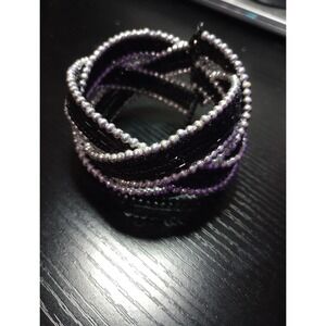 Black And Silver Braided Memory Wire Cuff Bracelet‎